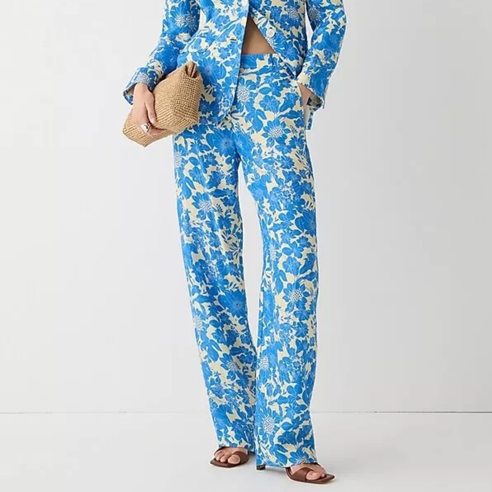 J. CREW Drapey cupro-blend trouser in blue floral | Size 4